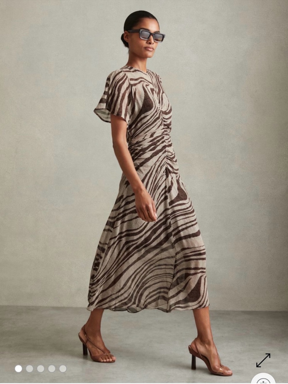 Reiss Brown and Cream Zebra-Print Midi Dress